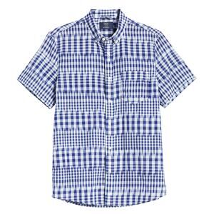 1901 Trim Fit Button Down Short Sleeve Shirt Sz Small White Blue Kat Plaid NWT